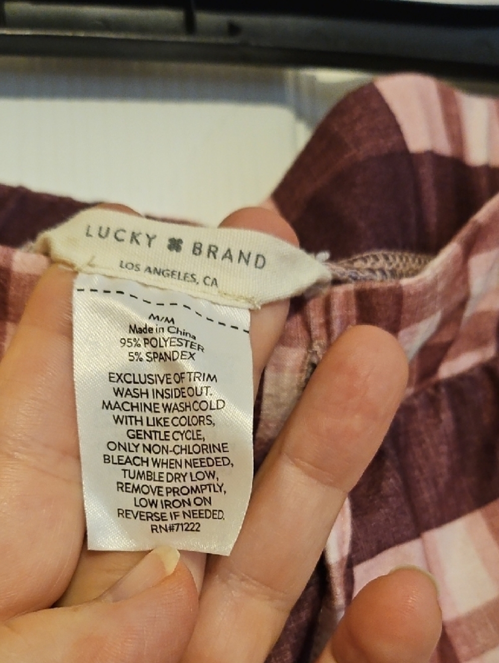 Lucky Brand Pink and Burgundy Plaid Drawstring Joggers - Picture 4 of 11